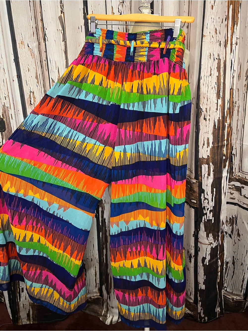 Vibrant Multicolor Wide Leg Bohemian Pants with Waist Tie - Picture 3 of 8